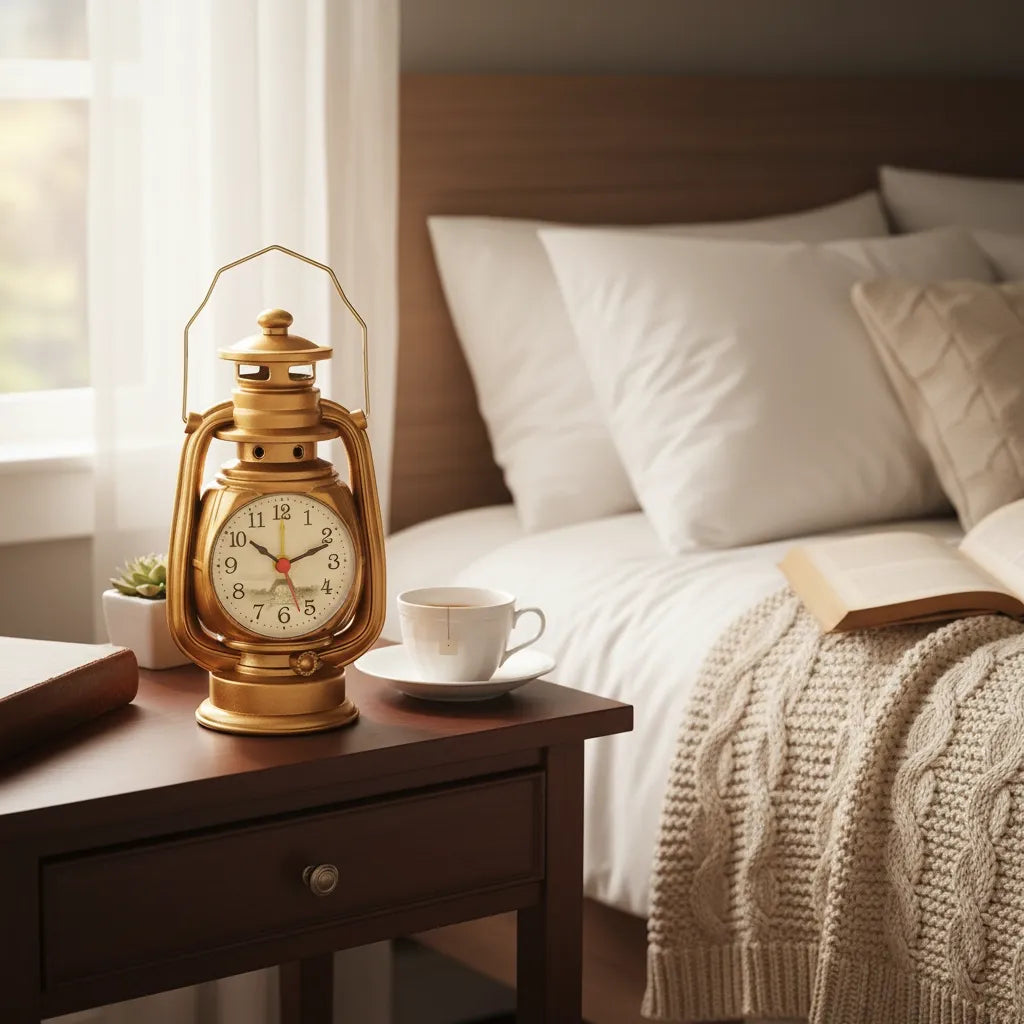 Réveil Vintage en Métal Lampe à Huile Élégant